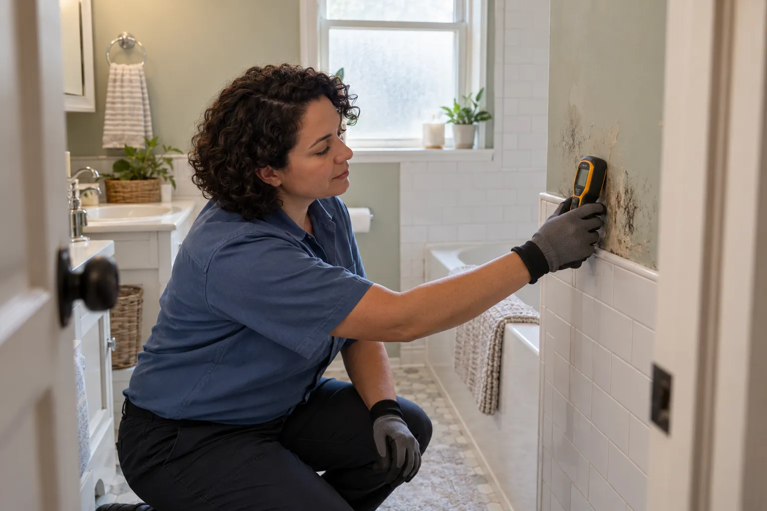 Mold remediation provider inspecting a home in Agawam Town